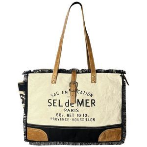 Canvas Textured Carryall Satchel For  Sel De Mer Upcycled Canvas